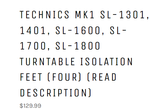 Technics Mk1 SL-1301, 1401, SL-1600, SL-1700, SL-1800 Turntable Isolation Feet (NO RETURNS NO REFUNDS, Read Description)